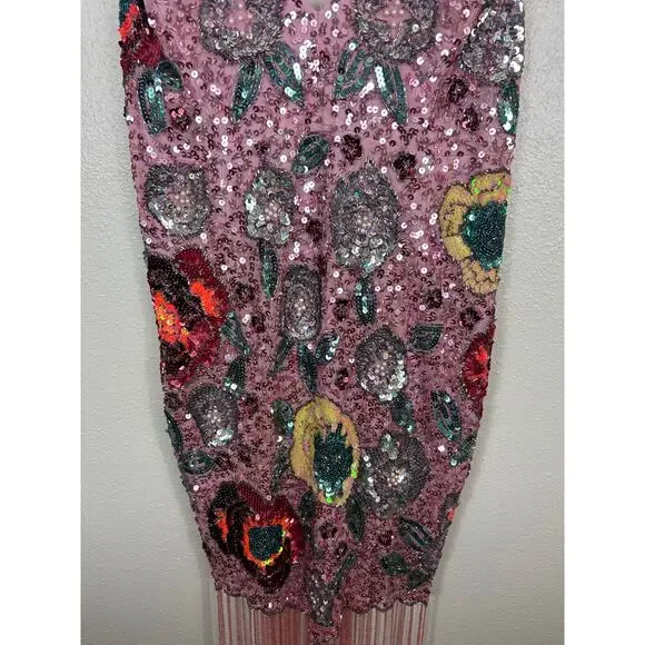 ASOS EDITION Floral Embellished Cami Fringe Dress 12 Pink Swiftie Bachelorette - Picture 7 of 10